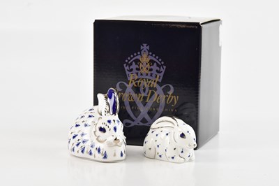 Lot 1255 - ROYAL CROWN DERBY; two rabbit paperweights to...