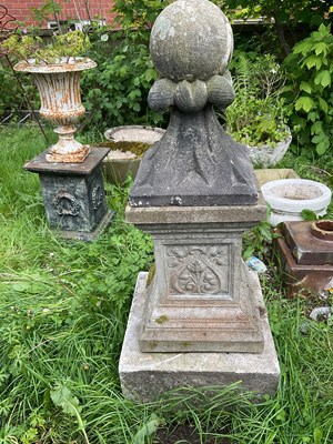 Lot 2149 - A reconstituted stone garden finial ornament,...