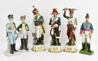 Lot 630 - Six large continental porcelain military...