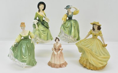 Lot 240 - ROYAL DOULTON; three porcelain figurines...