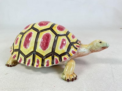 Lot 251 - An unusual large ceramic tortoise, inscribed...