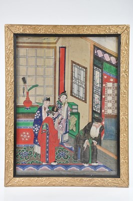 Lot 1031 - CHINESE SCHOOL; gouache, interior scene with...