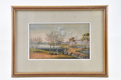 Lot 1032 - CHINESE SCHOOL; pith painting, figures in a...