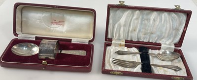 Lot 610 - A cased hallmarked silver spoon and fork,...