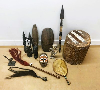 Lot 2 - A quantity of tribal items, to include statues,...
