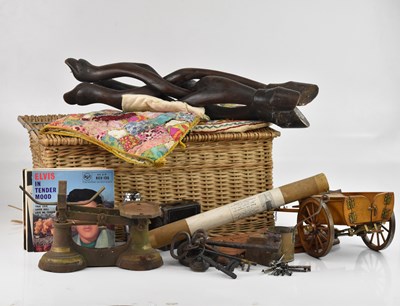 Lot 2205 - Assorted collectors' items including a wicker...
