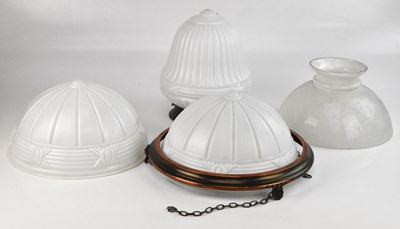 Lot 2360 - Two Art Deco milk glass ceiling lights, one...