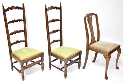 Lot 163 - A pair of mahogany high-backed ladder chairs,...