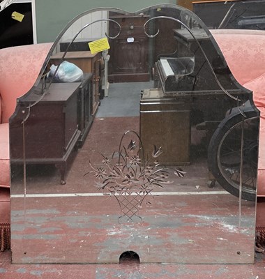 Lot 8 - A shaped bevelled mirror plate decorated with...