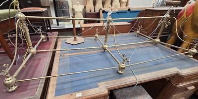 Lot 37 - A large brass-effect six-bulb snooker table...