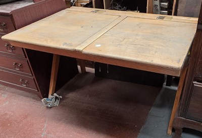 Lot 50 - A vintage double school desk with inset...