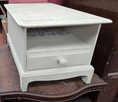 Lot 72 - A white painted bedside table with open shelf...
