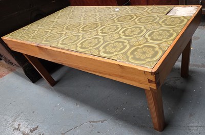 Lot 127 - A vintage tile-topped coffee table, 37 x 89 x...