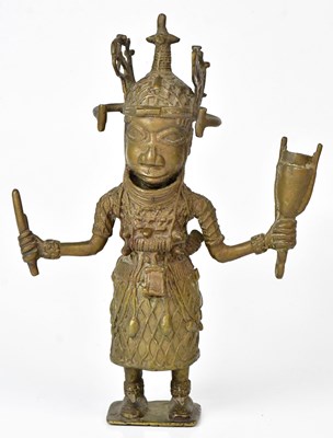 Lot 294 - A Benin bronze figure of Oba (King) of the Edo...