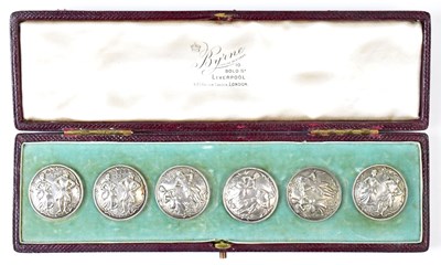 Lot 704 - A set of six hallmarked silver buttons...