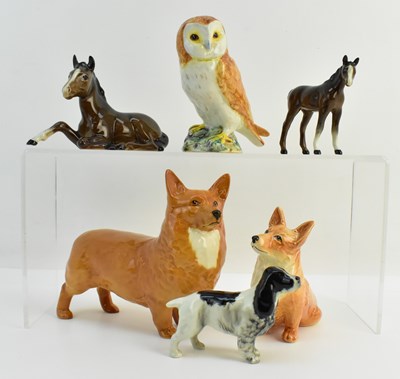 Lot 228 - BESWICK; five pottery animal ornaments...