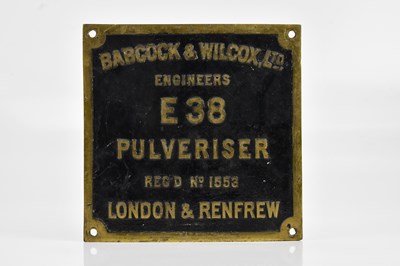 Lot 421 - BABCOCK & WILCOX LTD; boiler plate, 'Engineers...