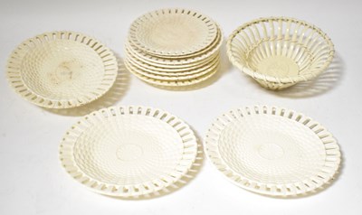 Lot 284 - A collection of creamware basket weave ribbon...