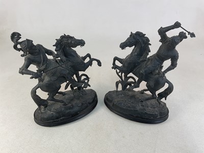 Lot 21 - AFTER COUSTOU; a pair of spelter Marly horses,...