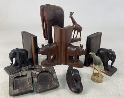 Lot 12 - Two pairs of African hardwood elephant and...
