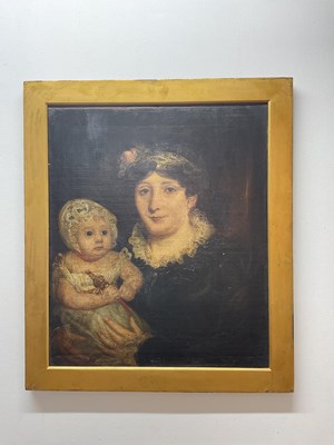 Lot 405 - UNATTRIBUTED; oil on canvas, mother and child,...