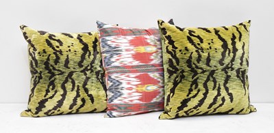 Lot 32 - YASTIK; a multicolour cushion, and two green...