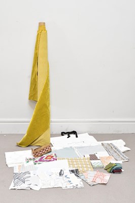 Lot 20 - Two bags of fabrics and ?? yellow velvet...