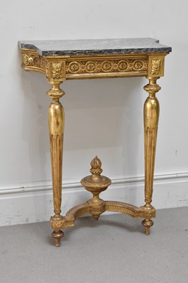 Lot 53 - A Louis XV style giltwood marble topped...