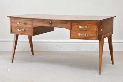 Lot 52 - An Art Deco walnut kneehole desk with an...