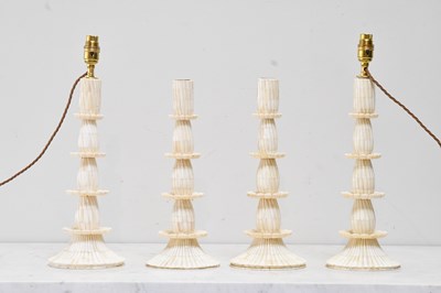 Lot 93 - A pair of contemporary bone effect table lamps,...