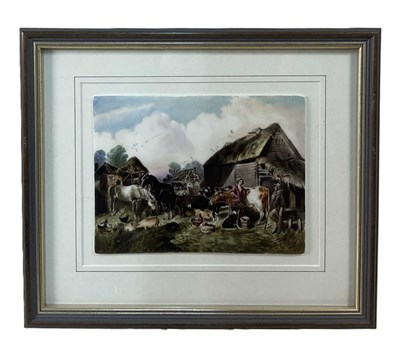 Lot 250 - A 19th century ceramic plaque of a farmyard...