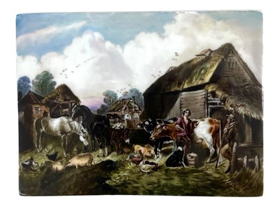 Lot 250 - A 19th century ceramic plaque of a farmyard...
