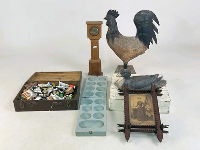 Lot 99 - A rustic wooden and metal cockerel, together...
