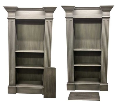Lot 33 - A large pair of modern grey painted bookcases...