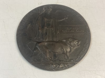 Lot 211 - A WWI Remembrance Plaque, for Edward Charles...