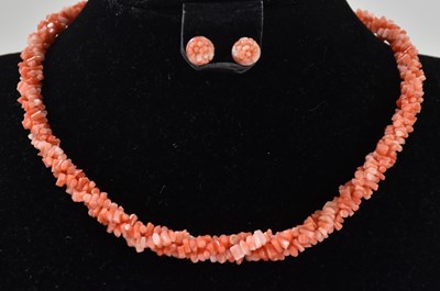 Lot 1193 - A red coral necklace and earrings, with...