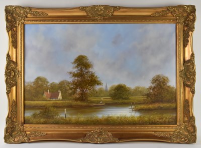 Lot 284 - PETER DUFFIELD; a modern oil on canvas, rural...