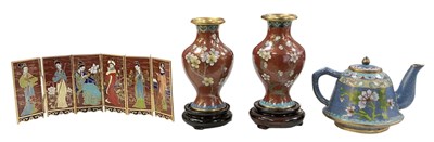 Lot 1018 - A pair of modern Chinese gilt metal cloisonné...