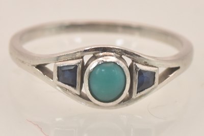 Lot 1250 - A white metal turrquoise and sapphire set...