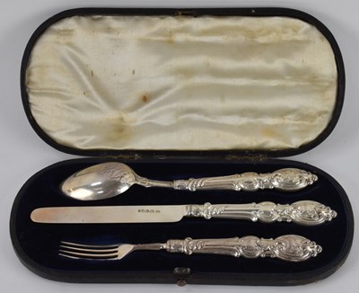 Lot 1135 - A cased late Victorian hallmarked silver three-...