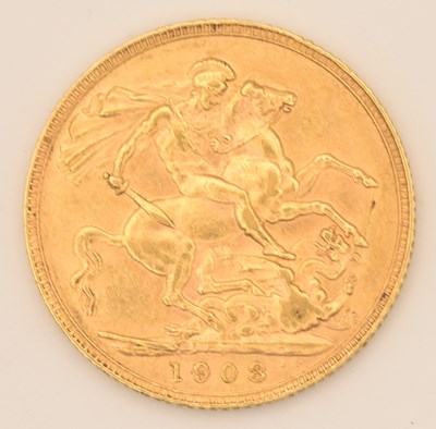 Lot 1476 - An Edward VII full sovereign, 1908, George and...