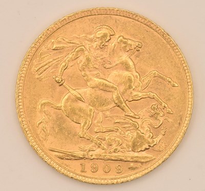 Lot 1477 - An Edward VII full sovereign, 1909, George and...