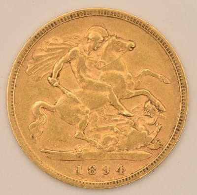 Lot 1486 - A Victoria half sovereign, 1894, George and...
