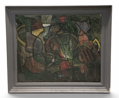 Lot 281 - UNATTRIBUTED; an abstract oil on canvas, still...