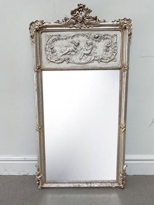 Lot 17 - A Louis XV style silver and cream pier glass,...