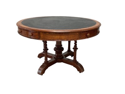 Lot 48 - A Victorian oak drum top library table, the...