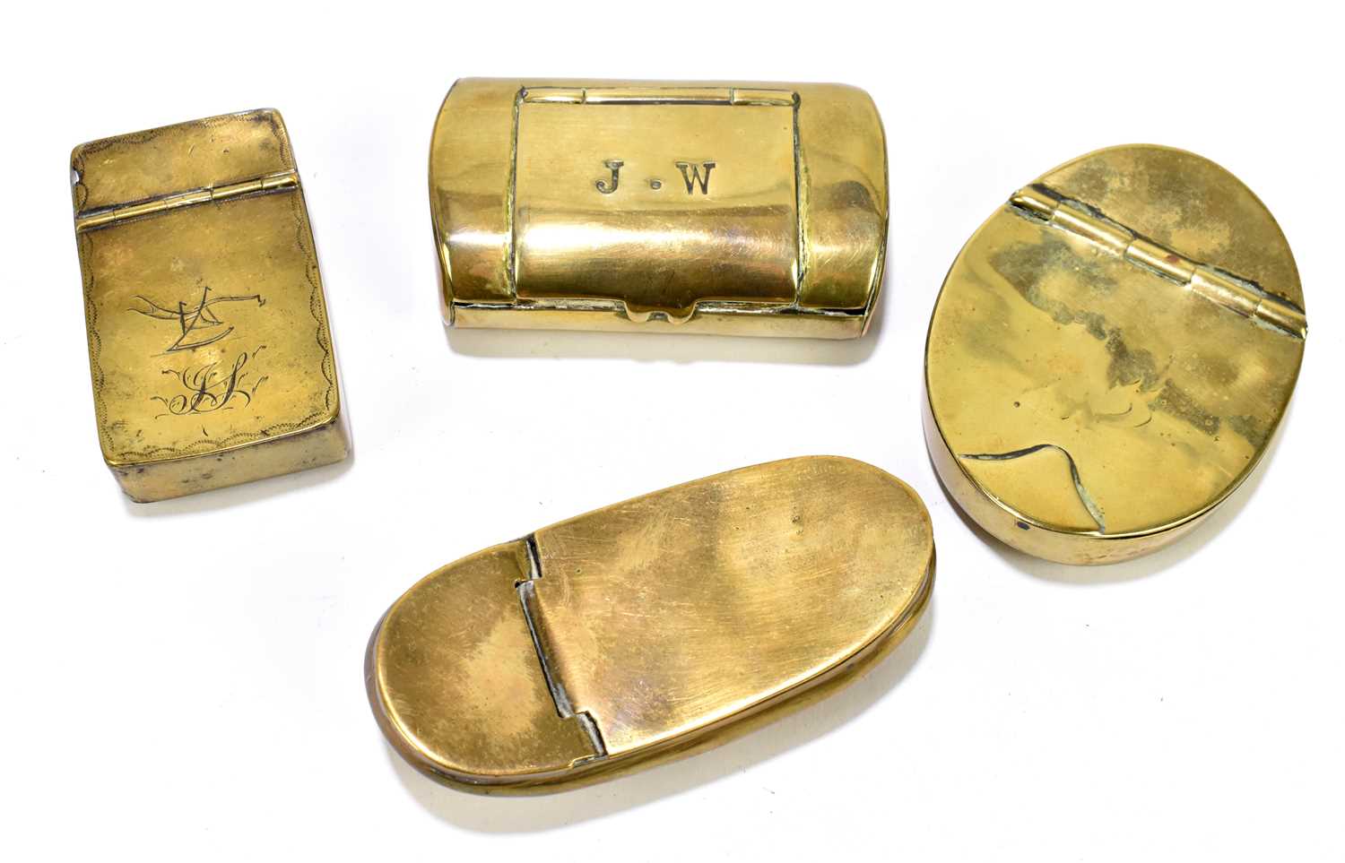 Lot 8 - Four Georgian brass snuff boxes