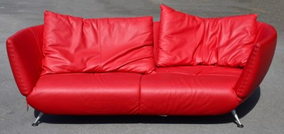 Lot 1682 - ROLF BENZ; a large contemporary red leather sofa.