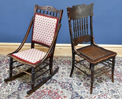 Lot 1601 - An Edwardian oak rocking chair together with...