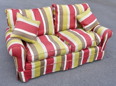 Lot 1726 - A modern striped two seater sofa, height 76cm,...